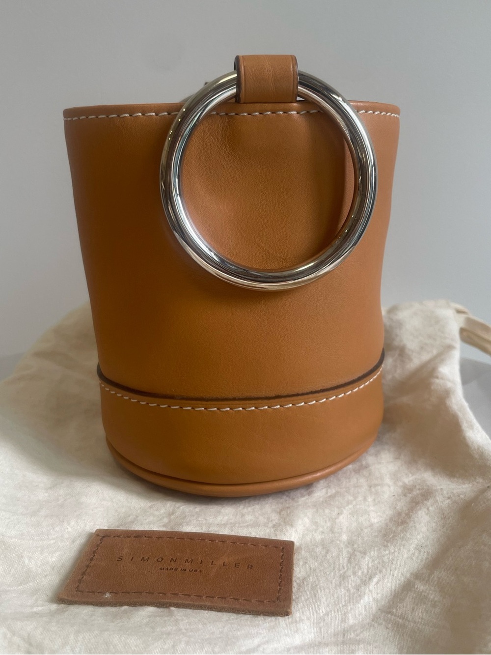 Simon Miller Tan Leather Bucket Satchel with Silver Ring